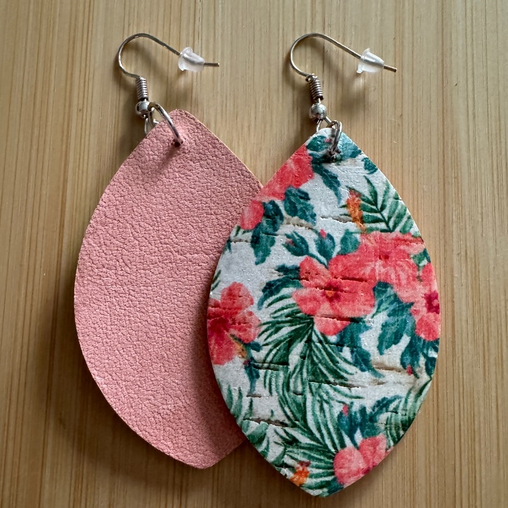 Tropical Floral Cork and Suede Earrings